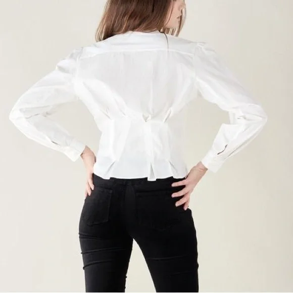 Anine Bing Victoria Pleated Cotton-poplin Blouse NWT Large - Picture 2 of 10